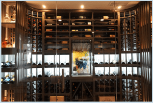 Transitional Wine Cellar Elegantly Displayed in an Orange County Home