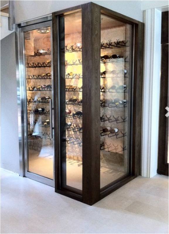 Contemporary Custom Wine Cellar in california with Glass Door