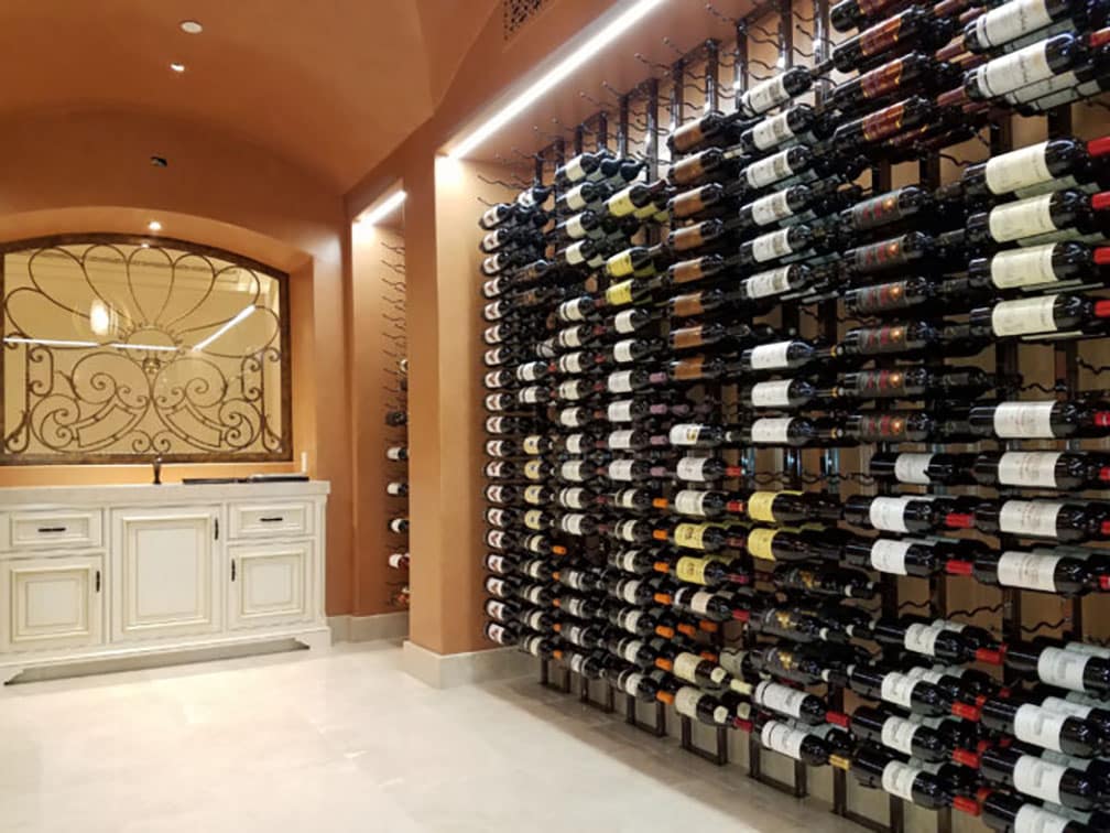 Contemporary Residential Wine Cellar with Metal Wine Racks