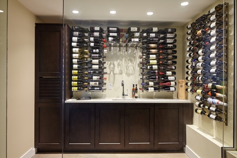 VintageView Wall Mounted Custom Metal Wine Rack System Orange County Residential Wine Cellar