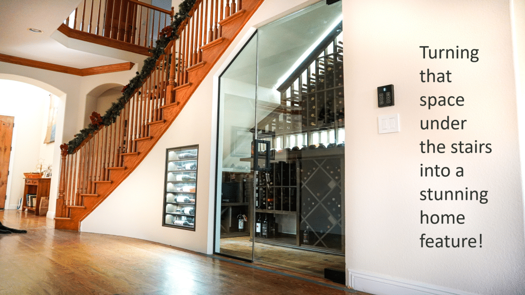 Under-the-stairs custom home wine cellars