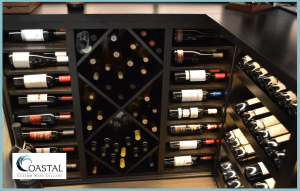 Wooden Wine Racks with Horizontal Shelves and Diamond Bins