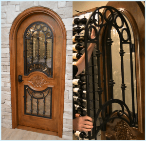 This door was designed by IronWine Cellars with a Coto-style and rustic look, making it a sophisticated and vintage entryway.