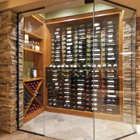 2 - Glass Wine Cellar with Wooden Wine Racks and Stylish LED Lighting Glass Wine Cellar with Wooden Wine Racks
