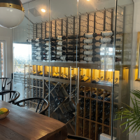 4 - Glass Wine Wall with Transitional Display Transitional Wine Cellar